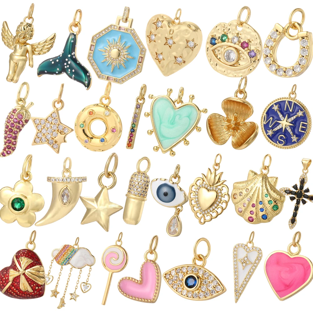Y2k Boho Evil Blue Eye Heart Necklace for Women Golden Angle Flower Collars Diy Pendant Stainless Steel Long Chain High Quality