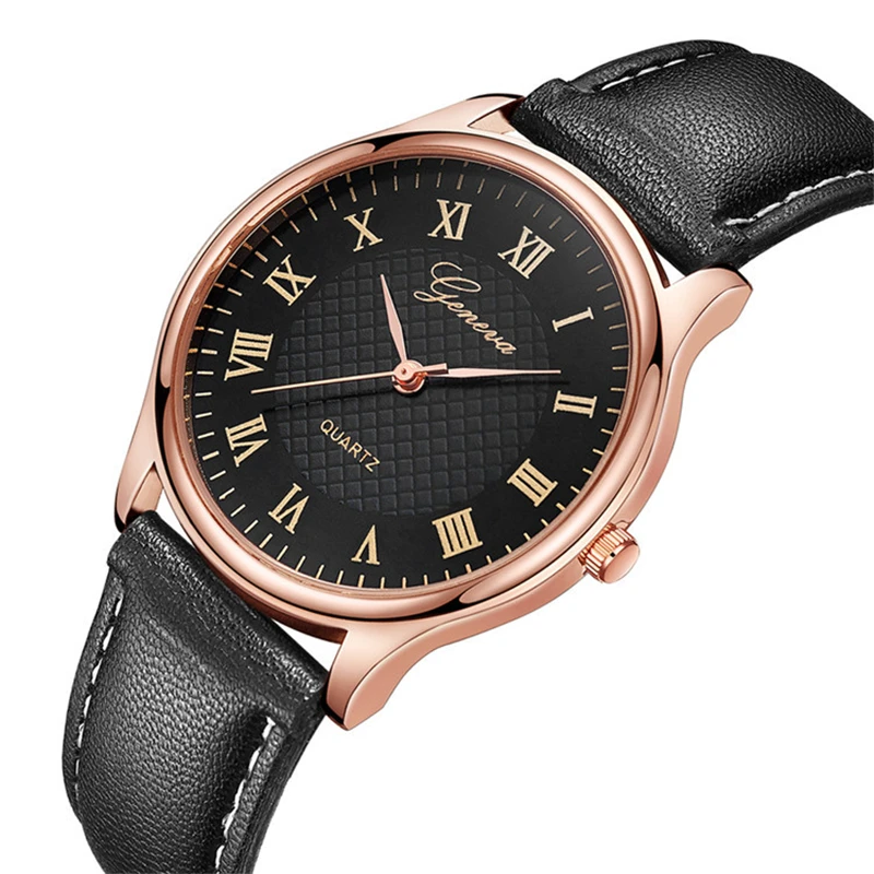 Luxury Mens Watches Black Rose Gold Leather Quartz Watch Woman Business Sport Waterproof Bracelet Male Clock Watch Gift For Men thumbnail 6