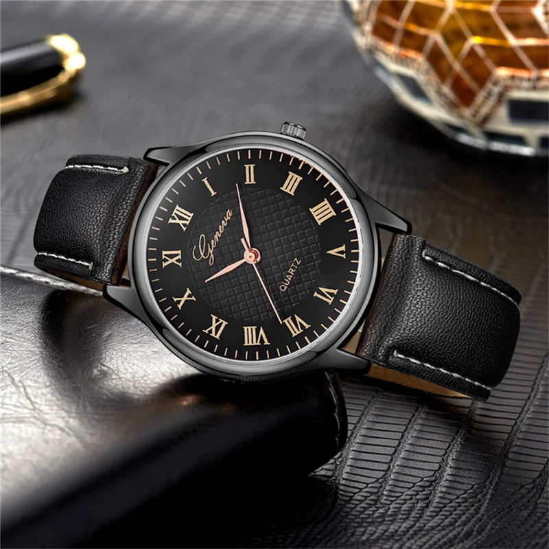 Luxury Mens Watches Black Rose Gold Leather Quartz Watch Woman Business Sport Waterproof Bracelet Male Clock Watch Gift For Men thumbnail 2