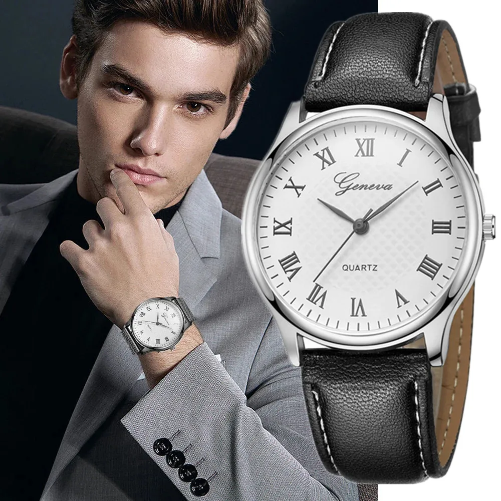 Luxury Mens Watches Black Rose Gold Leather Quartz Watch Woman Business Sport Waterproof Bracelet Male Clock Watch Gift For Men