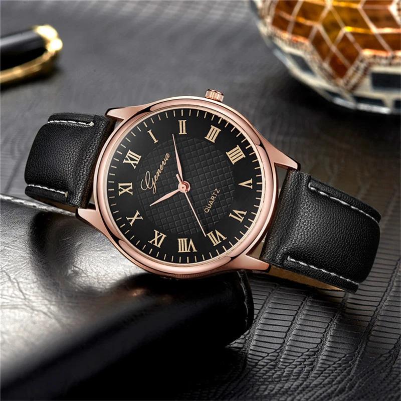 Luxury Mens Watches Black Rose Gold Leather Quartz Watch Woman Business Sport Waterproof Bracelet Male Clock Watch Gift For Men thumbnail 5