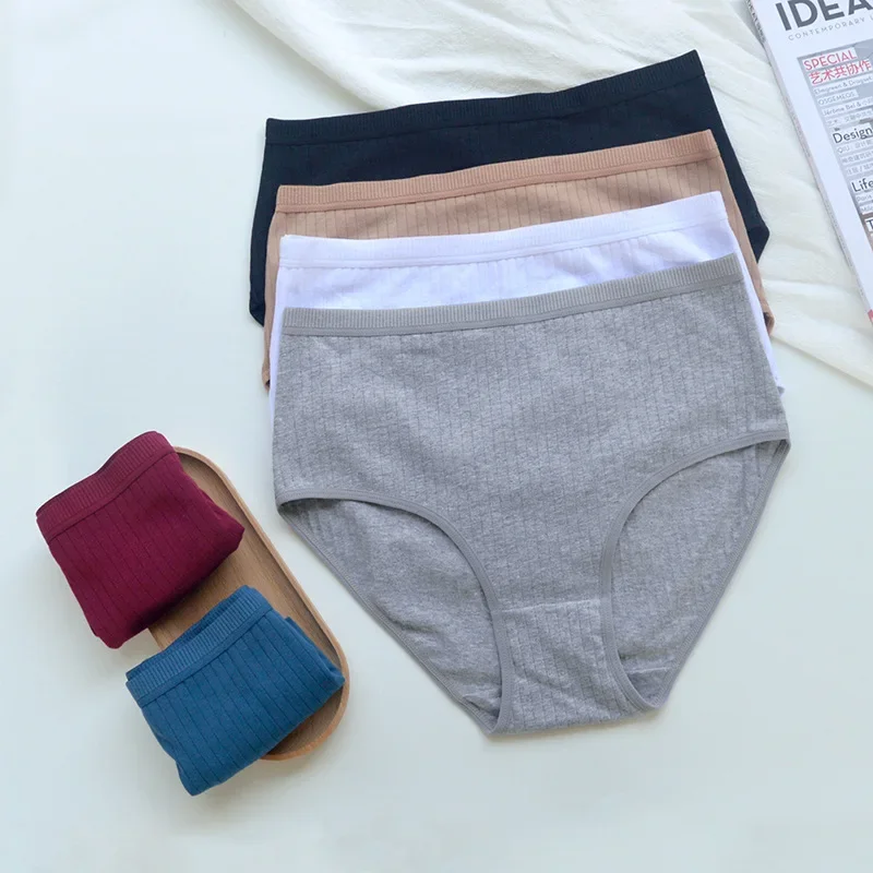 6pcs Cotton Women Panties Lady Plus Size Underwear High Waist Briefs Breathable Solid Color Female Lingerie Shorts thumbnail 2