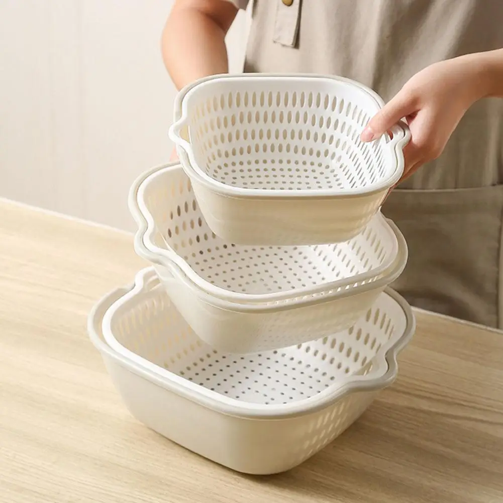 Multifunctional Kitchen Sink Strainer Basket Set Double Layer Fruit Vegetable Basket 1/6pcs Fruit Washing Basin Vegetable Drain thumbnail 3