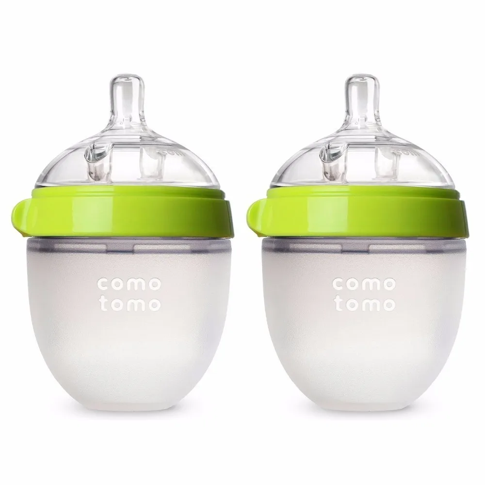 Baby Bottles 2 Pack BPA free Feeding bottle children kids Silicone Baby Bottle Green/Pink 5 oz and 8 oz thumbnail 2