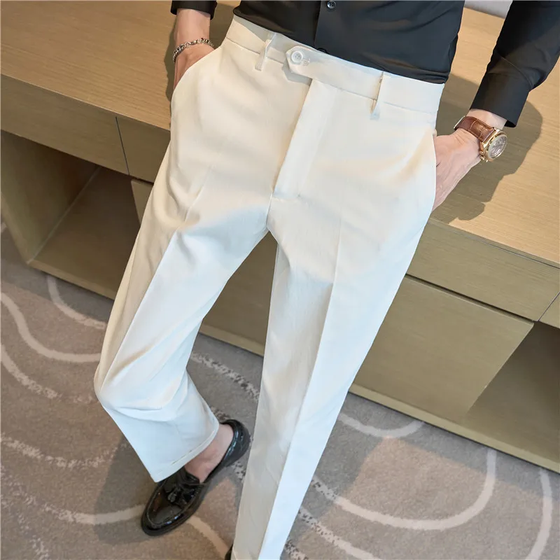 Men Suit Pants 2026 Elastic Slim Fit Formal Dress Pants Solid Casual White Trousers Pantalon Homme Wedding Party Men Clothing
