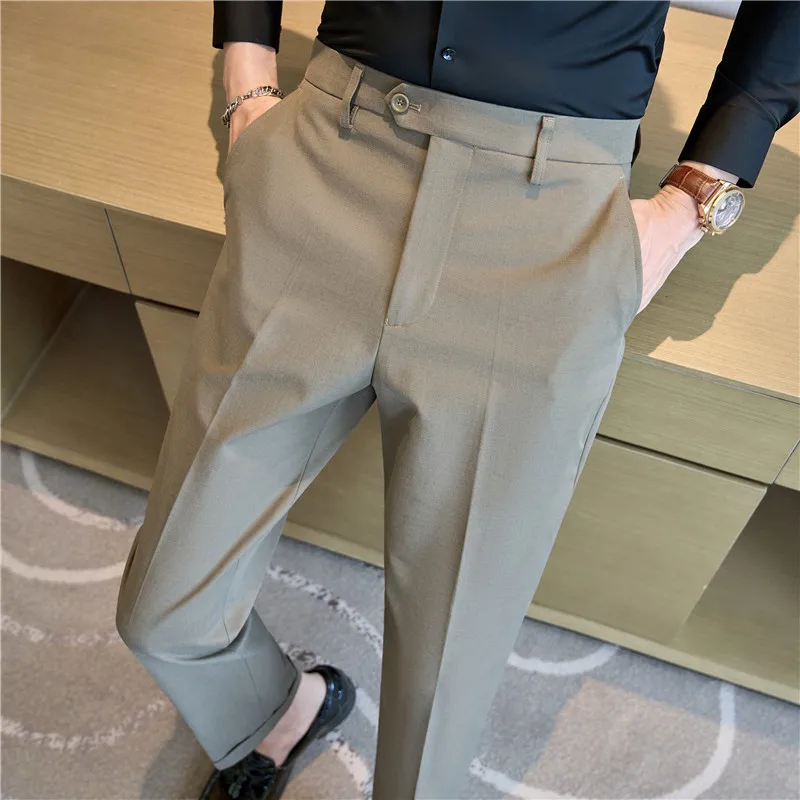 Men Suit Pants 2026 Elastic Slim Fit Formal Dress Pants Solid Casual White Trousers Pantalon Homme Wedding Party Men Clothing thumbnail 4