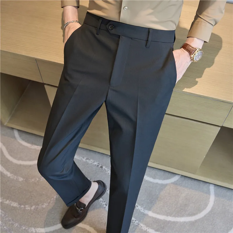 Men Suit Pants 2026 Elastic Slim Fit Formal Dress Pants Solid Casual White Trousers Pantalon Homme Wedding Party Men Clothing thumbnail 2