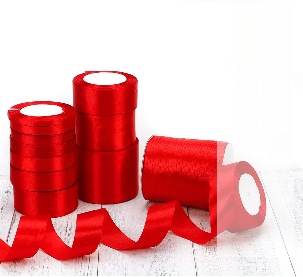 Red Satin Ribbon Wedding Christmas Halloween Party Decoration Gift Wrapping Scrapbooking Supplies DIY Bow Crafts Packing Tape thumbnail 3