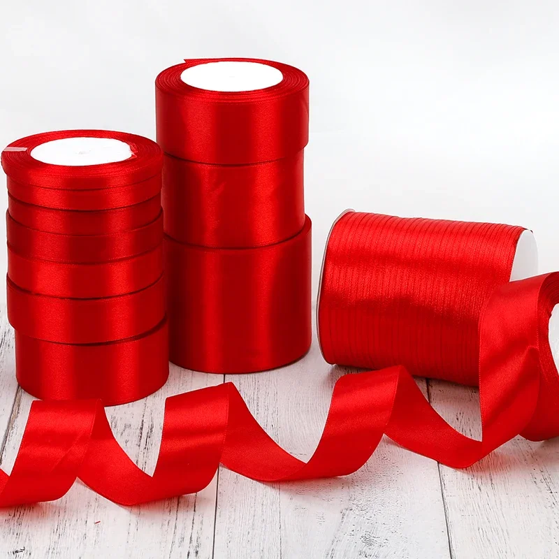 Red Satin Ribbon Wedding Christmas Halloween Party Decoration Gift Wrapping Scrapbooking Supplies DIY Bow Crafts Packing Tape thumbnail 4