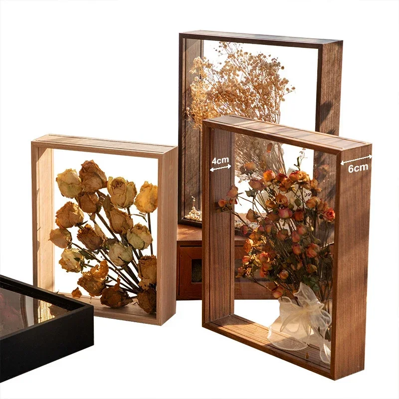 Deep Transparent Shadow Box Frames Bouquet Display Flower Case Deep for Crafts 3D Picture Memorabilia Memory Wooden Tabletop thumbnail 3