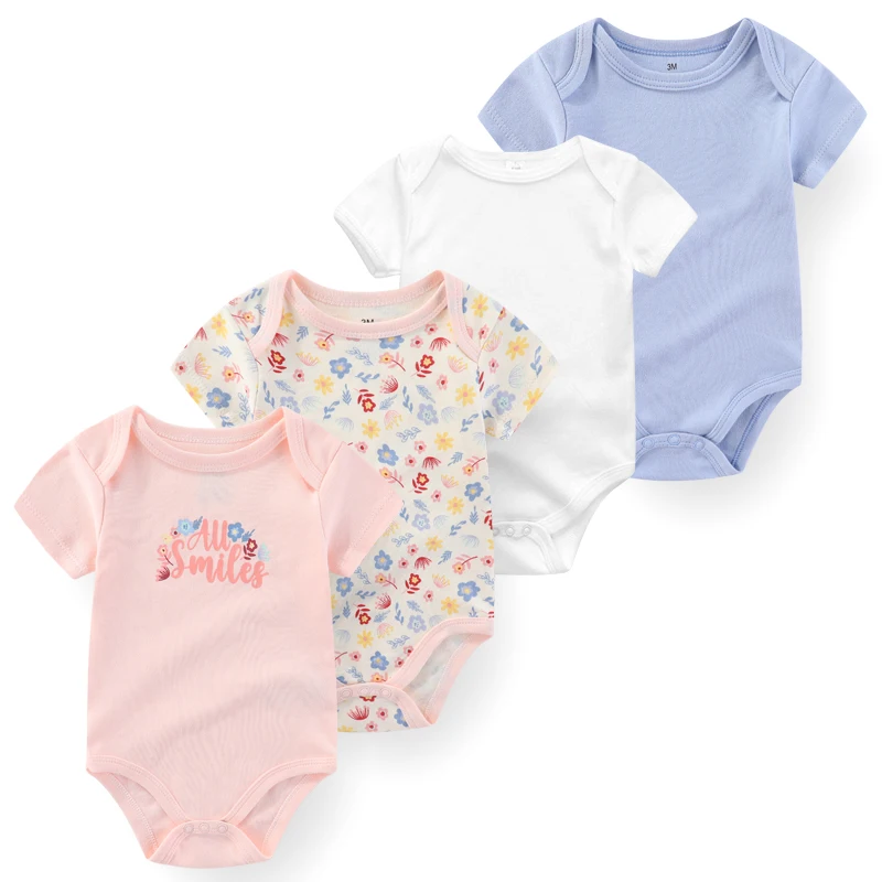 4Pieces Newborn Baby Boy Clothes Cartoon Cotton Romper Summer Short Sleeve Baby Girl Clothes 0-12M Print Bodysuit Bebes thumbnail 5