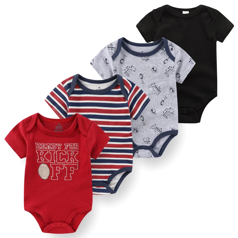 4Pieces Newborn Baby Boy Clothes Cartoon Cotton Romper Summer Short Sleeve Baby Girl Clothes 0-12M Print Bodysuit Bebes thumbnail 3