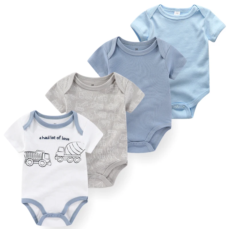 4Pieces Newborn Baby Boy Clothes Cartoon Cotton Romper Summer Short Sleeve Baby Girl Clothes 0-12M Print Bodysuit Bebes thumbnail 4