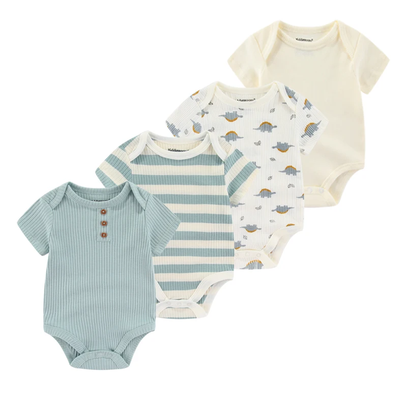 4Pieces Newborn Baby Boy Clothes Cartoon Cotton Romper Summer Short Sleeve Baby Girl Clothes 0-12M Print Bodysuit Bebes thumbnail 2
