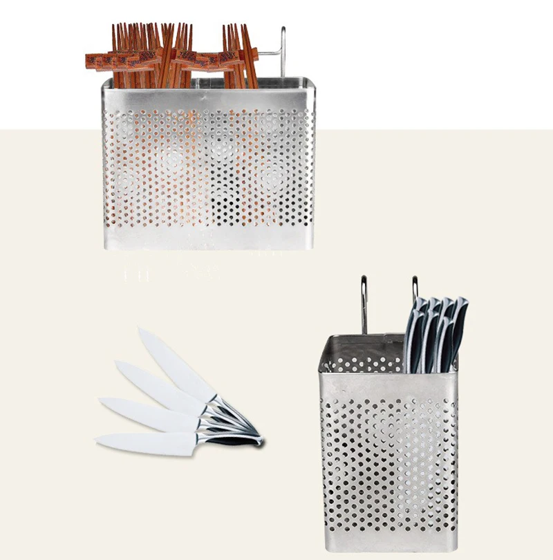 Stainless Steel Chopsticks Rack Tableware Holder Organizer Cutlery Dryer Drainer Shelf With Hooks Kitchen Accessories thumbnail 6
