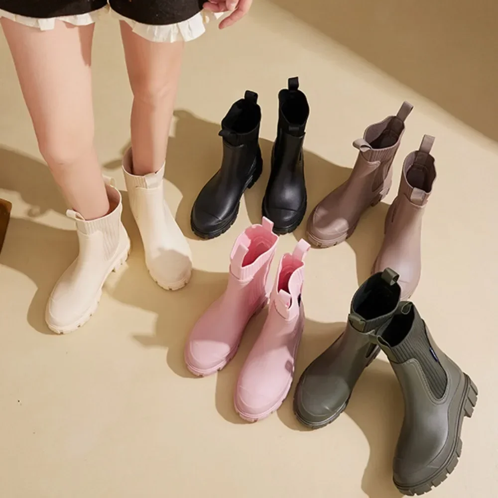 Waterproof Rubber Shoes for Women Elastic Mouth Women's Rain Boots Low Cut Rain Shoes Waterproof and Anti Slip Women's Boots thumbnail 6