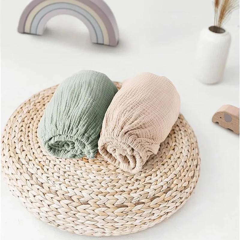 Set of 2 Muslin Cotton Fitted Sheets for Standard Size Bassinet Mattress 33x17x4inch Baby Gauze Cribs Mattress Cover Solid Color thumbnail 5