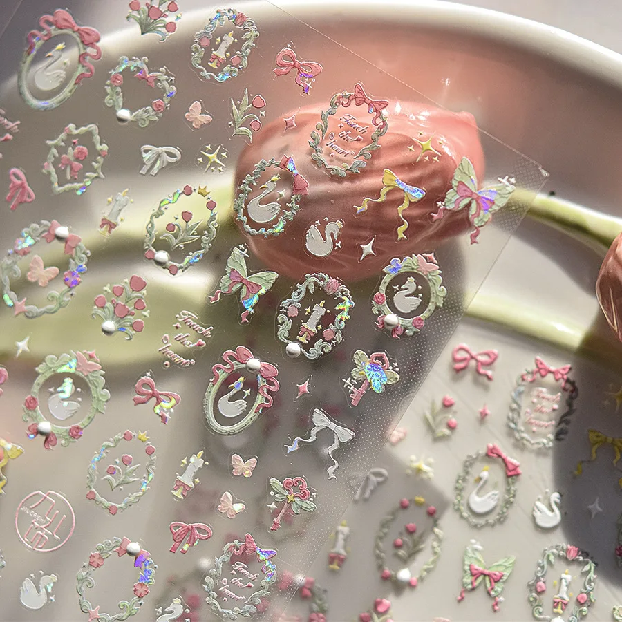 1PCS Crystal Diamond Nail Sticker Mix Pink Swan Flower Frame Butterfly Self Adhesive Nail Art Stickers DIY Cute Decoration Parts thumbnail 3