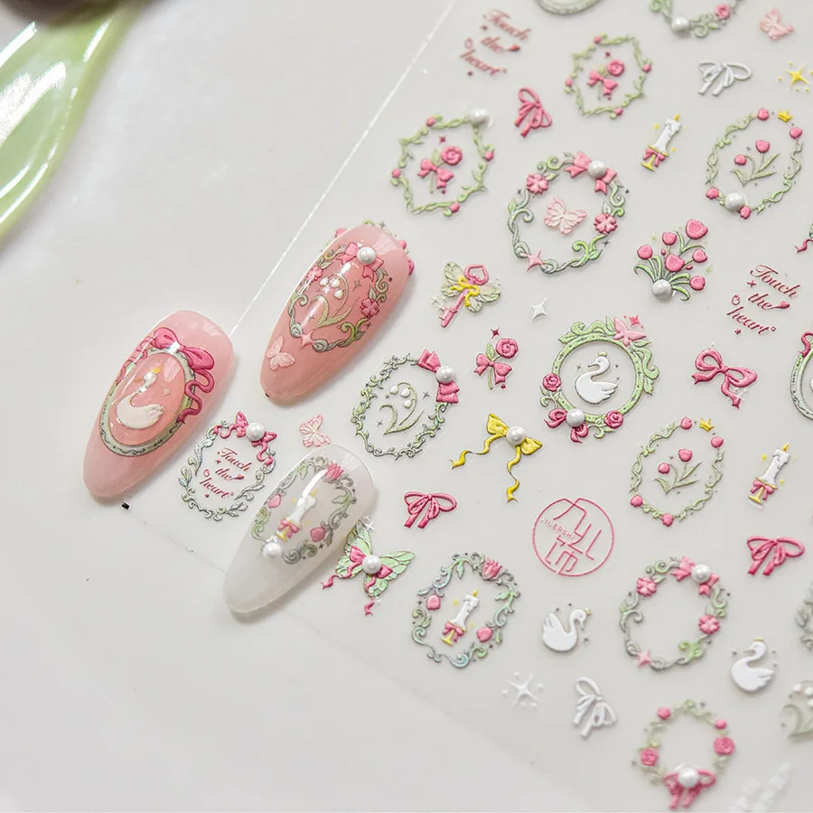 1PCS Crystal Diamond Nail Sticker Mix Pink Swan Flower Frame Butterfly Self Adhesive Nail Art Stickers DIY Cute Decoration Parts thumbnail 4