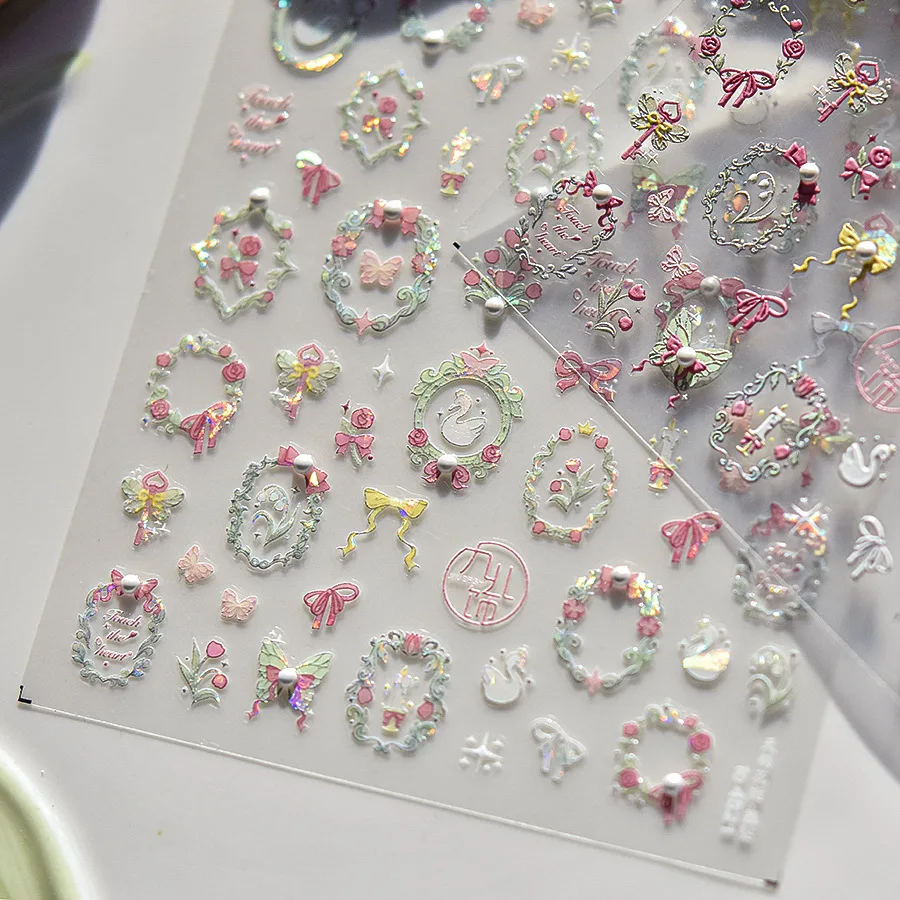 1PCS Crystal Diamond Nail Sticker Mix Pink Swan Flower Frame Butterfly Self Adhesive Nail Art Stickers DIY Cute Decoration Parts thumbnail 2
