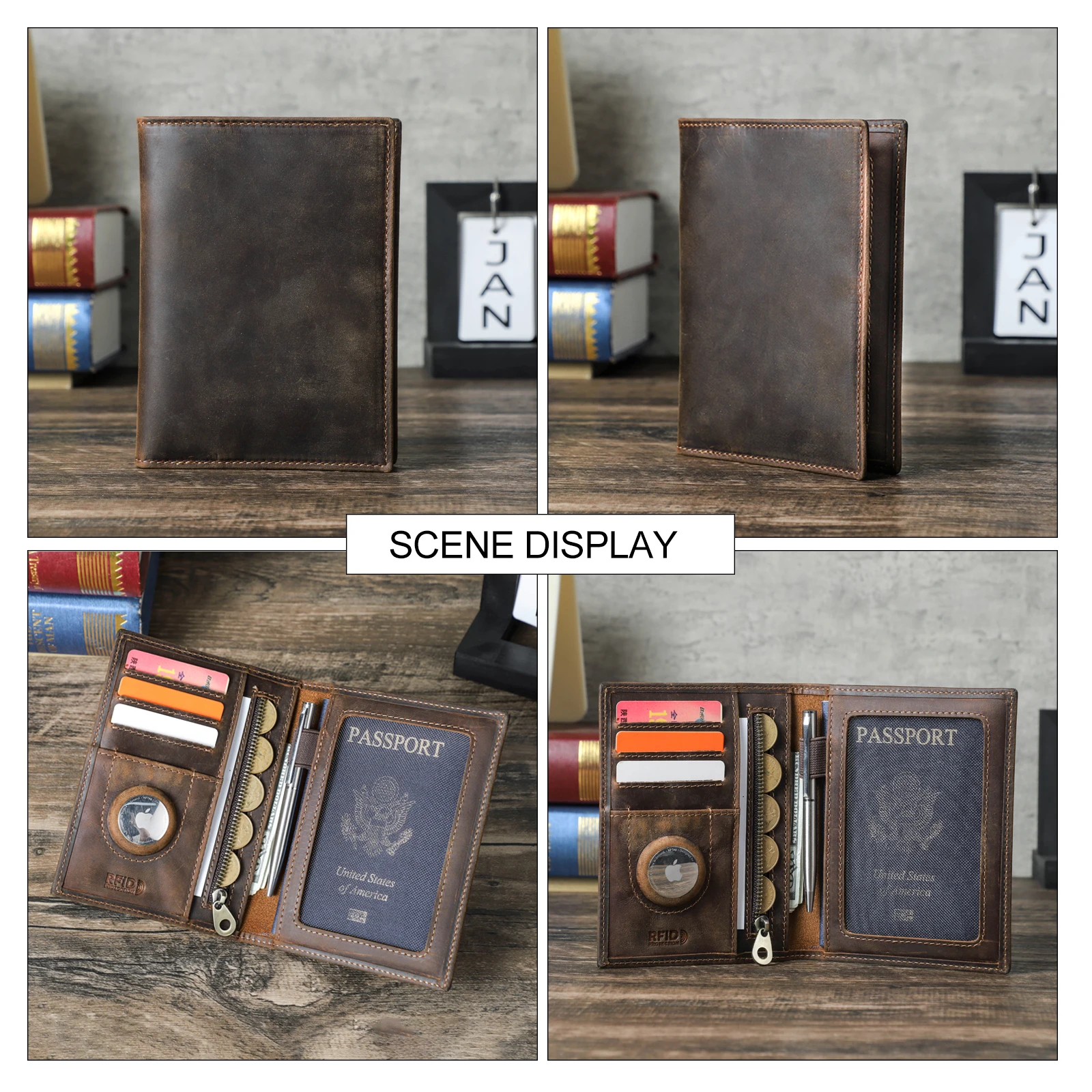 CONTACT'S Genuine Leather Passport Wallet Card Holder Coin Purse AirTag Slot Men Travel Wallet Women‘s Purse Passport Cover Bag thumbnail 3