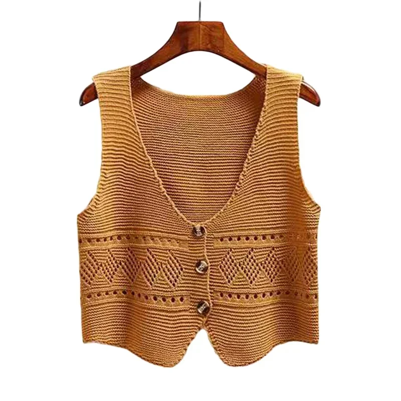 New In Spring Autumn V Neck Single Breasted Sweater Vest Women Sleeveless Casual Loose Knitted Cardigans Female Short Knitwear thumbnail 2