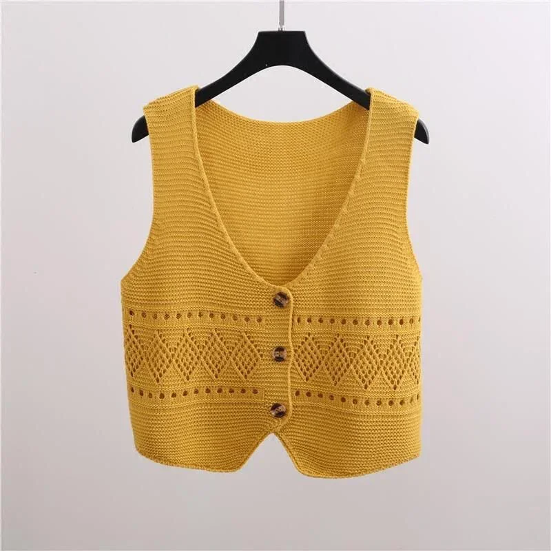 New In Spring Autumn V Neck Single Breasted Sweater Vest Women Sleeveless Casual Loose Knitted Cardigans Female Short Knitwear thumbnail 3