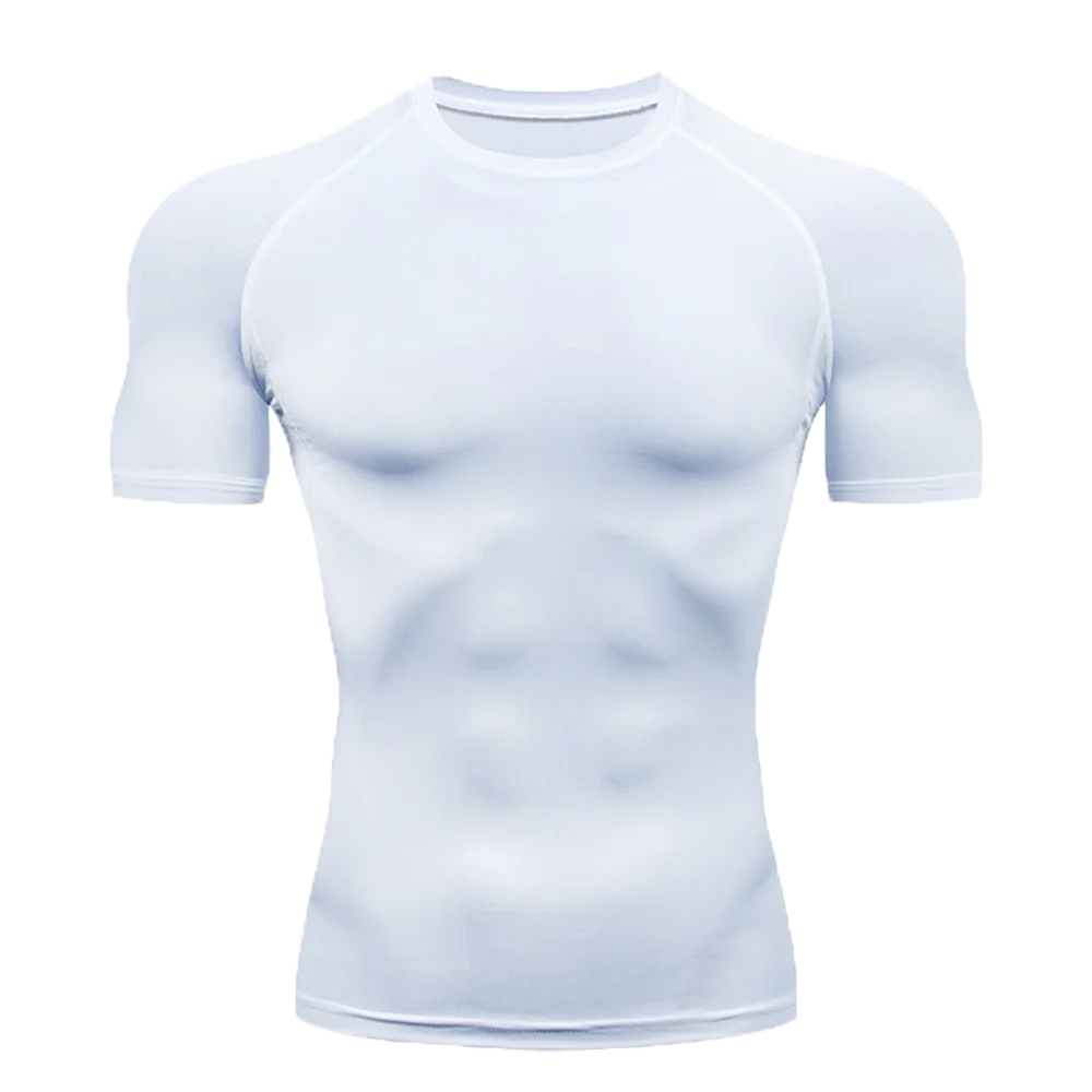 Men's Solid Color Short Sleeved T-shirt Compressed Quick Drying Breathable Training Suit Fitness Jujitsu Rashguard Top Gym Sport thumbnail 2