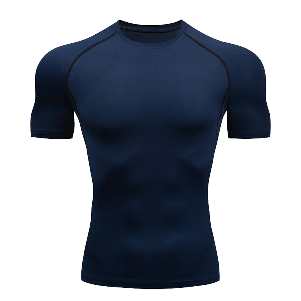 Men's Solid Color Short Sleeved T-shirt Compressed Quick Drying Breathable Training Suit Fitness Jujitsu Rashguard Top Gym Sport thumbnail 6