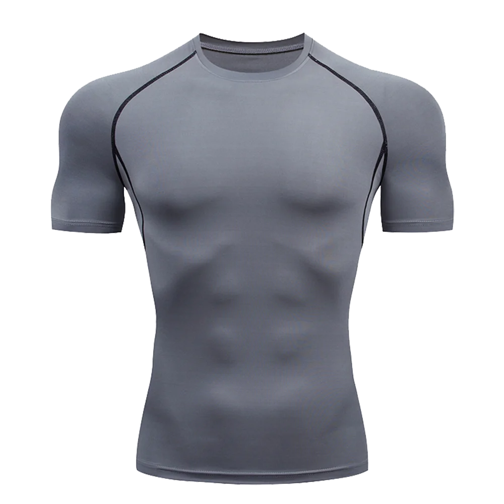 Men's Solid Color Short Sleeved T-shirt Compressed Quick Drying Breathable Training Suit Fitness Jujitsu Rashguard Top Gym Sport thumbnail 5