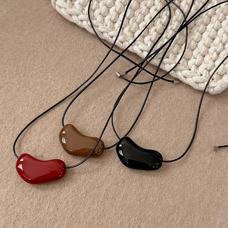 Luxury Irregular Red Enamel Heart Pendant Necklaces for Women Fashion Adjustable Black Rope Sweater Chain Necklaces Jewelry ﻿ thumbnail 4