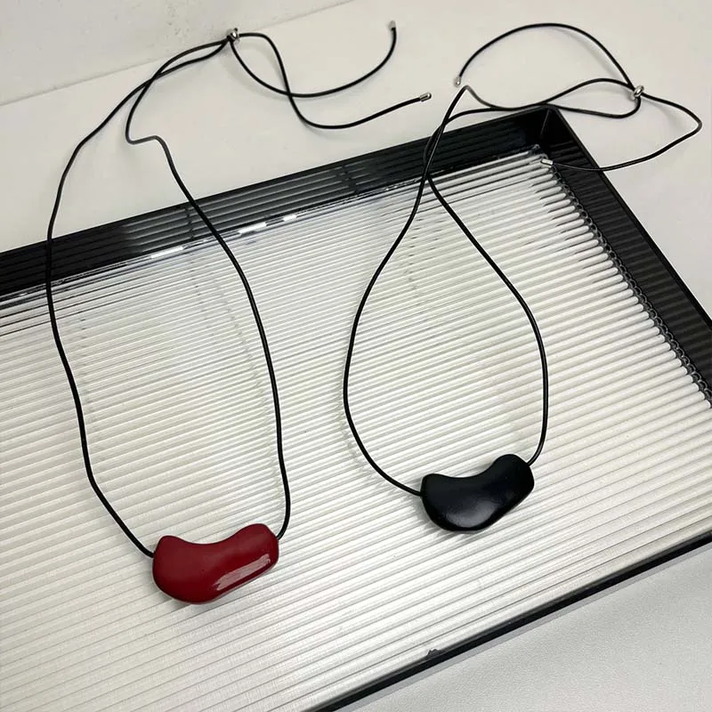 Luxury Irregular Red Enamel Heart Pendant Necklaces for Women Fashion Adjustable Black Rope Sweater Chain Necklaces Jewelry ﻿ thumbnail 6