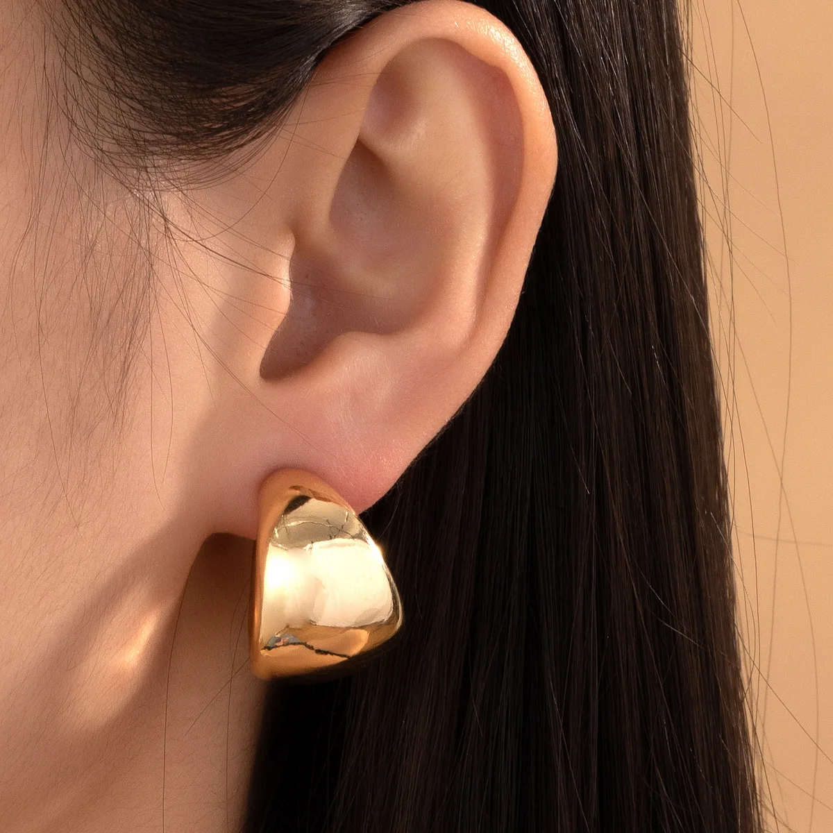 Stainless Steel Smooth Metal Chunky Dome Drop Earrings for Women Fashion Thick C-Shaped Hoop Earrings Punk  Aesthetics Jewelry thumbnail 3