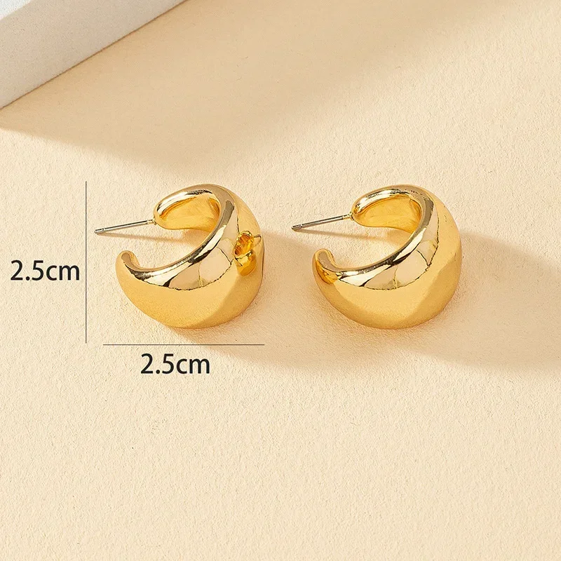Stainless Steel Smooth Metal Chunky Dome Drop Earrings for Women Fashion Thick C-Shaped Hoop Earrings Punk  Aesthetics Jewelry thumbnail 6