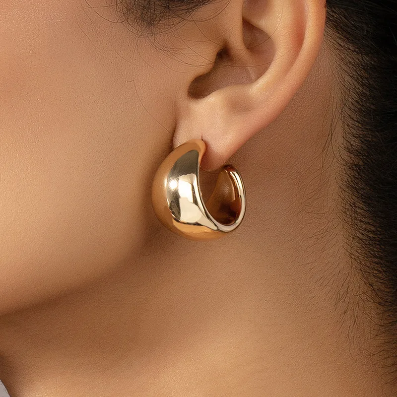 Stainless Steel Smooth Metal Chunky Dome Drop Earrings for Women Fashion Thick C-Shaped Hoop Earrings Punk  Aesthetics Jewelry thumbnail 2