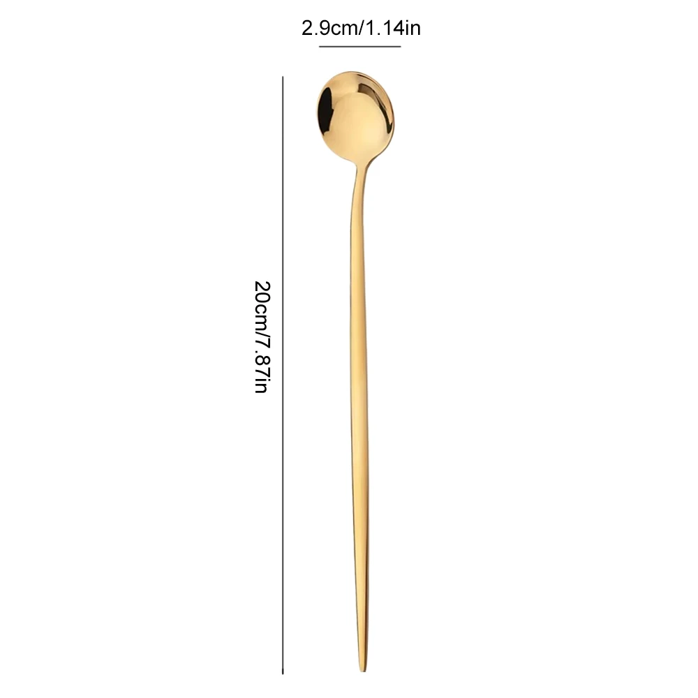 6Pcs Long Handle Ice Spoon Coffee Tea Stir Spoon Stainless Steel Gold Cutlery Set Dinnerware Kitchen Dinner Flatware Set thumbnail 3