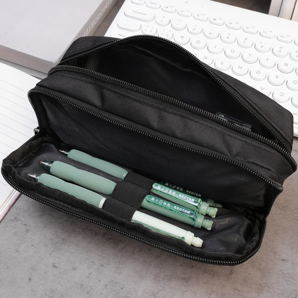 Large Capacity Black Simple Pencil Case Marker Pen Refillls Eraser Stationery Storage Pouch Bag School Office Organizer thumbnail 3