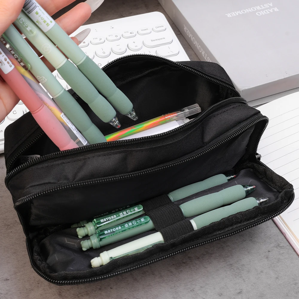 Large Capacity Black Simple Pencil Case Marker Pen Refillls Eraser Stationery Storage Pouch Bag School Office Organizer thumbnail 4