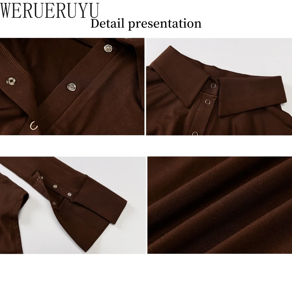 Long Sleeve Bodysuit Women Y2k Clothes Button Lapel Sexy Tops Autumn Winter Fashion Stretch Tight Elegant Body Suits Women 2024 thumbnail 5
