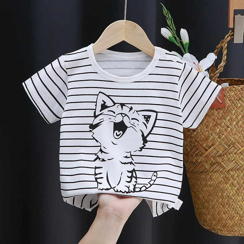 Cute Cartoon Baby Boy Tops Girls Short Sleeve Tee Shirts Cotton Baby Kids Dinosaur Summer T-shirt Baby Boy Clothes Bear Striped thumbnail 4