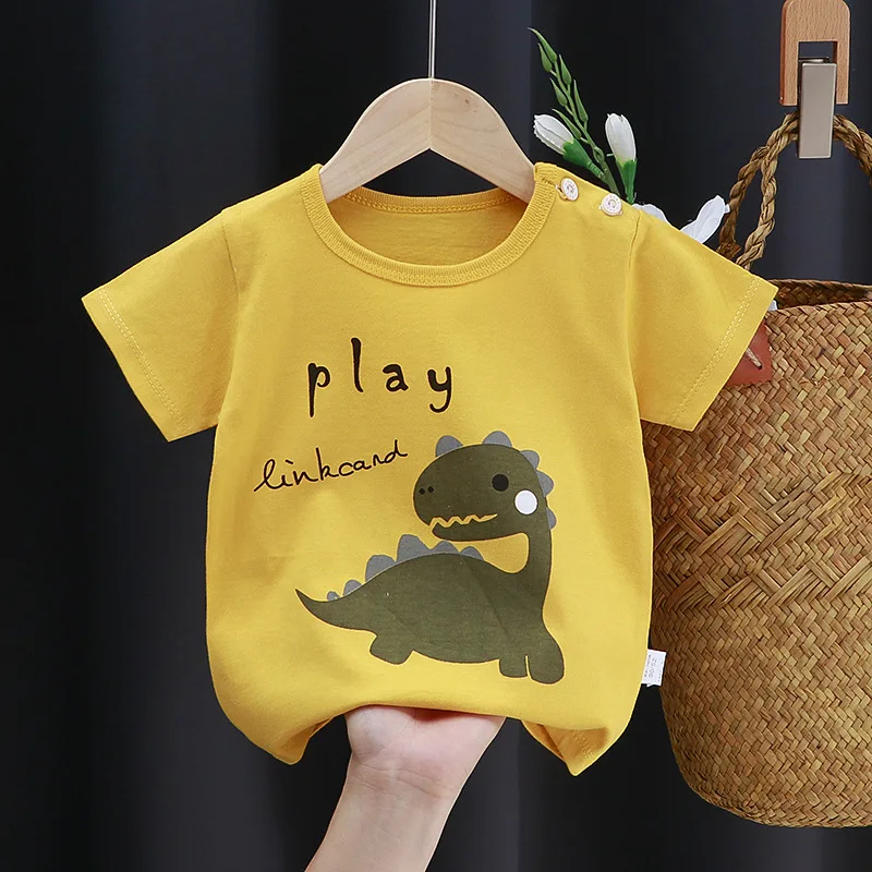 Cute Cartoon Baby Boy Tops Girls Short Sleeve Tee Shirts Cotton Baby Kids Dinosaur Summer T-shirt Baby Boy Clothes Bear Striped thumbnail 5