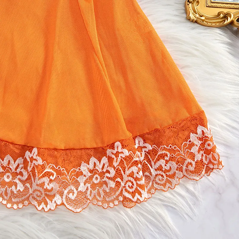 Sexy Nightgown Set Women Dress Sling Sleepwear Elegant Costume Embroidered Dresses Bright Color Pajama Set With Thongs Baby Doll thumbnail 6