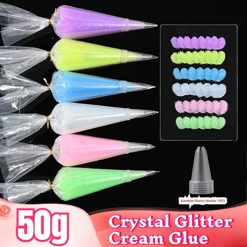 50g Crystal Glitter Jelly Glue DIY Mobile Phone Shell Decoration Diy Hairpin Cream Glue Accessories Simulation Cake Material Bag