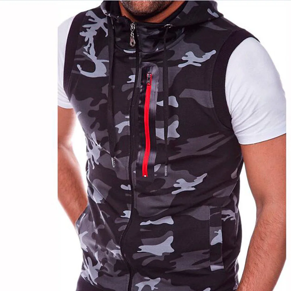 Hooded Camo Print Loose Waistcoats Autumn Female Sleeveless Zip Up Camouflage Print Vest Coats BSD-ZW28 thumbnail 3