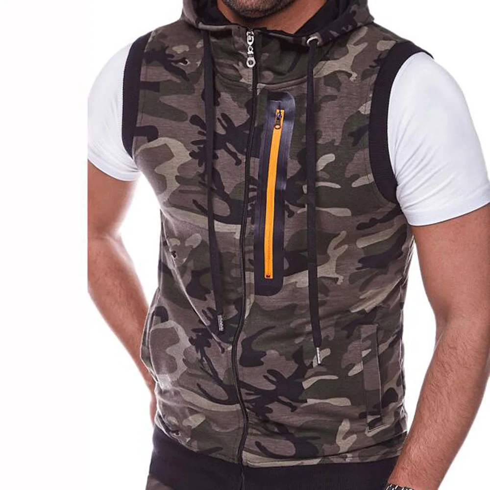 Hooded Camo Print Loose Waistcoats Autumn Female Sleeveless Zip Up Camouflage Print Vest Coats BSD-ZW28 thumbnail 4