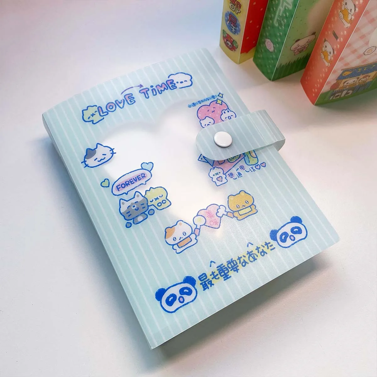 Kawaii A6 Panda Document Organizer Storage Binder Vintage Showa Style Fixed-page Scrapbook Stickers Binder with Clover Design thumbnail 4