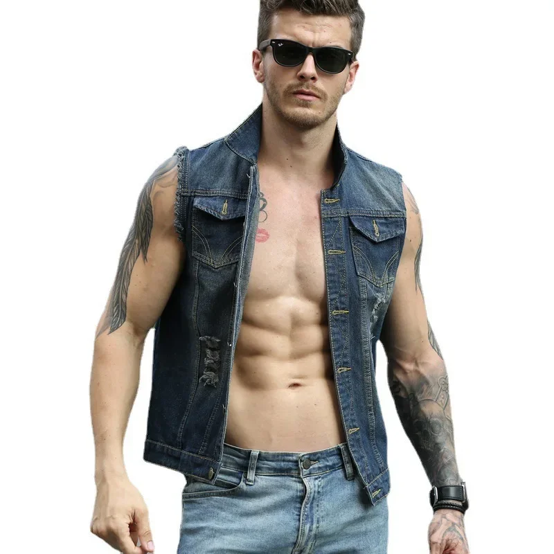 2024 New Denim Vest Unsleeved Men's Fashion Slim Fit Shoulder Vest Korean Style Casual Trendy Summer Autumn thumbnail 4