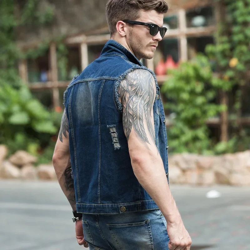 2024 New Denim Vest Unsleeved Men's Fashion Slim Fit Shoulder Vest Korean Style Casual Trendy Summer Autumn thumbnail 3