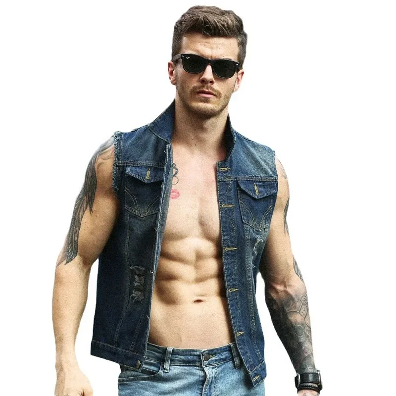 2024 New Denim Vest Unsleeved Men's Fashion Slim Fit Shoulder Vest Korean Style Casual Trendy Summer Autumn thumbnail 5
