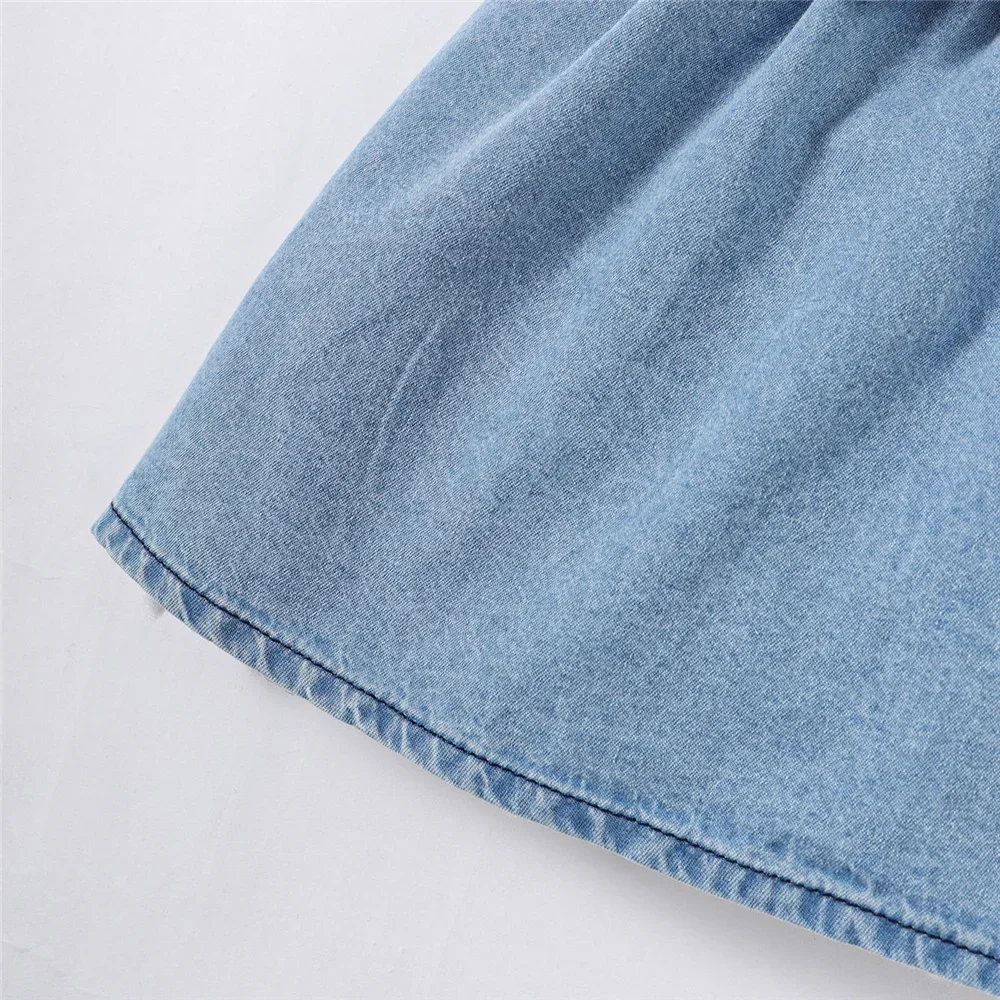 Baby Girl Fashion Dress Bubble Sleeve Lapel Jeans Casual Dress+Belt Summer Birthday Party Costumes for 1-3 Years Toddler Girl thumbnail 4